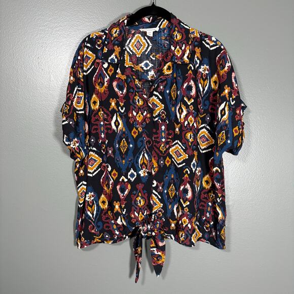 BeachLunchLounge Women's Colorful Batik Ikat Button Up Top - Size Large - Indie - Picture 1 of 7